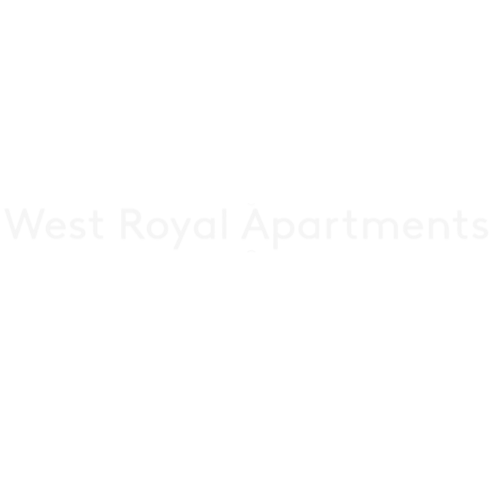 The image displays the text "West Royal Apartments" in white font on a black background.